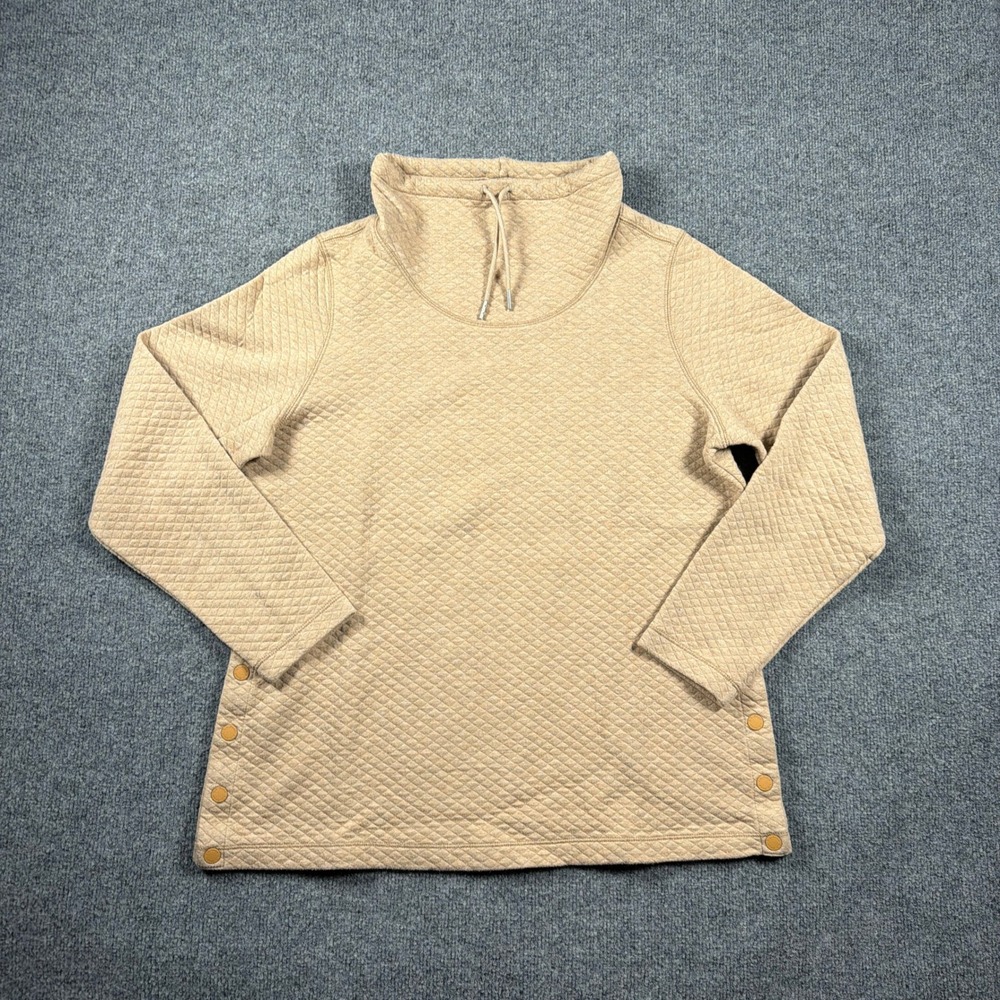 L.L.Bean Quilted Pullover Women Large Tan Funnel Neck Side Snaps